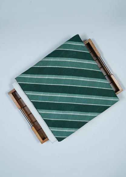 Unisex Green Stripes Pure Cotton Kurta Fabric & White Pure Cotton Pyjama Fabric (2.5 Meters)