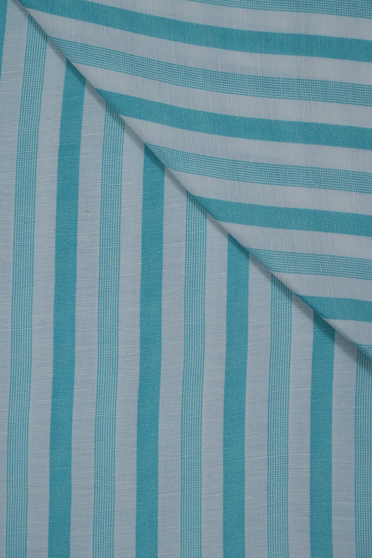 Teal Green Multi Stripes Pure Soft Linen Shirting Fabric (Width 44 Inches)