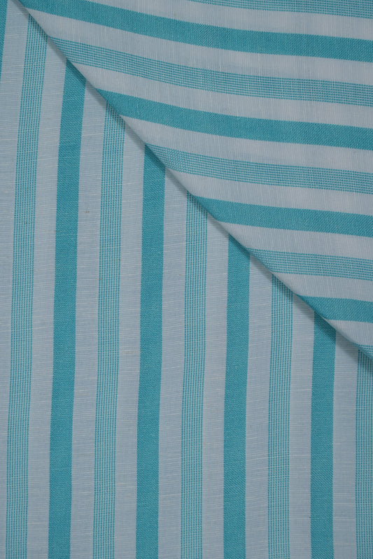 Teal Green Multi Stripes Pure Soft Linen Shirting Fabric (Width 44 Inches)