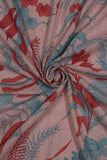 Light Peach & Red Leaf Printed Pure Schiffli Cotton Embroidered Kurta Fabric And White Cotton Pyjama Fabric (2.5 Meters)