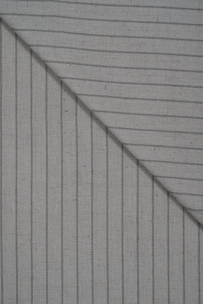 Grey Stripes Handloom Cotton Shirting Fabric (Width 44 Inches)