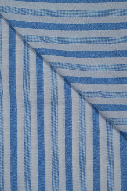 Light & Dark Blue Stripes Pure Soft Linen Shirting Fabric (Width 44 Inches)