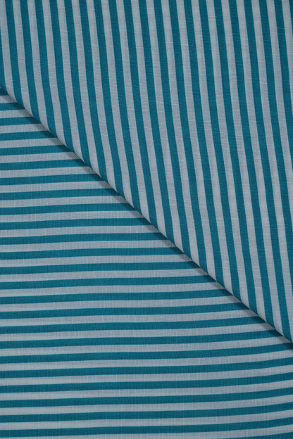 Teal Stripes Pure Soft Linen Shirting Fabric (Width 44 Inches)