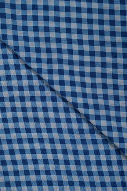 Regular Blue & White Checks Pure Soft Linen Fabric (Width 44 Inches)