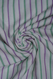 Purple & Green Stripes Pure Soft Linen Shirting Fabric (Width 44 Inches)