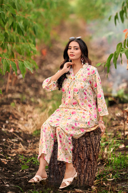 Hand-Printed Effect Linen Slub Co-ord Set