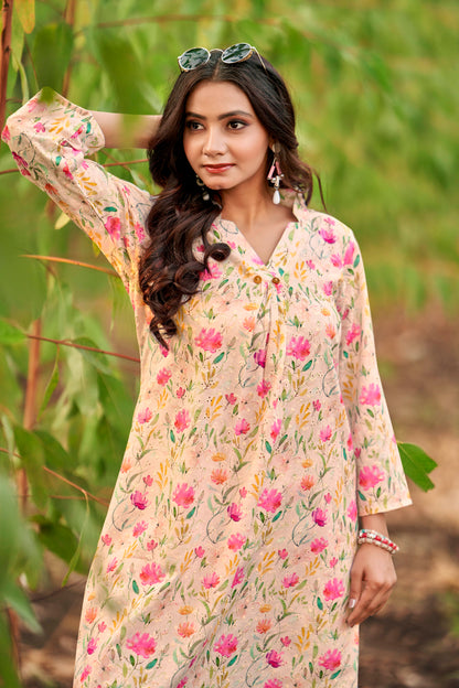 Hand-Printed Effect Linen Slub Co-ord Set