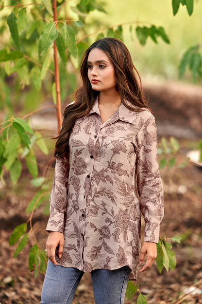 Muted Mauve Autumn Leaf Premium Cupro Muslin Shirt