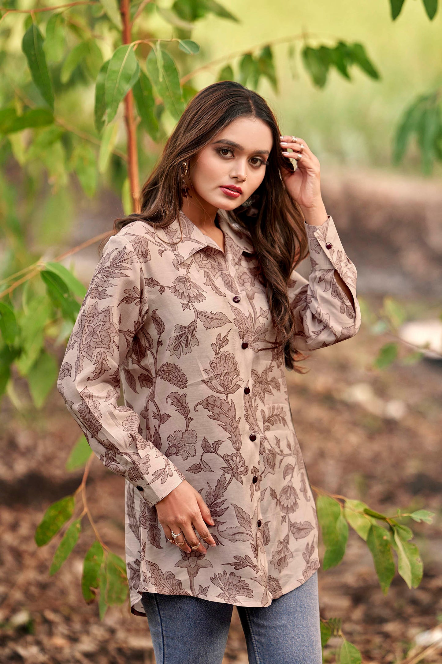 Muted Mauve Autumn Leaf Premium Cupro Muslin Shirt