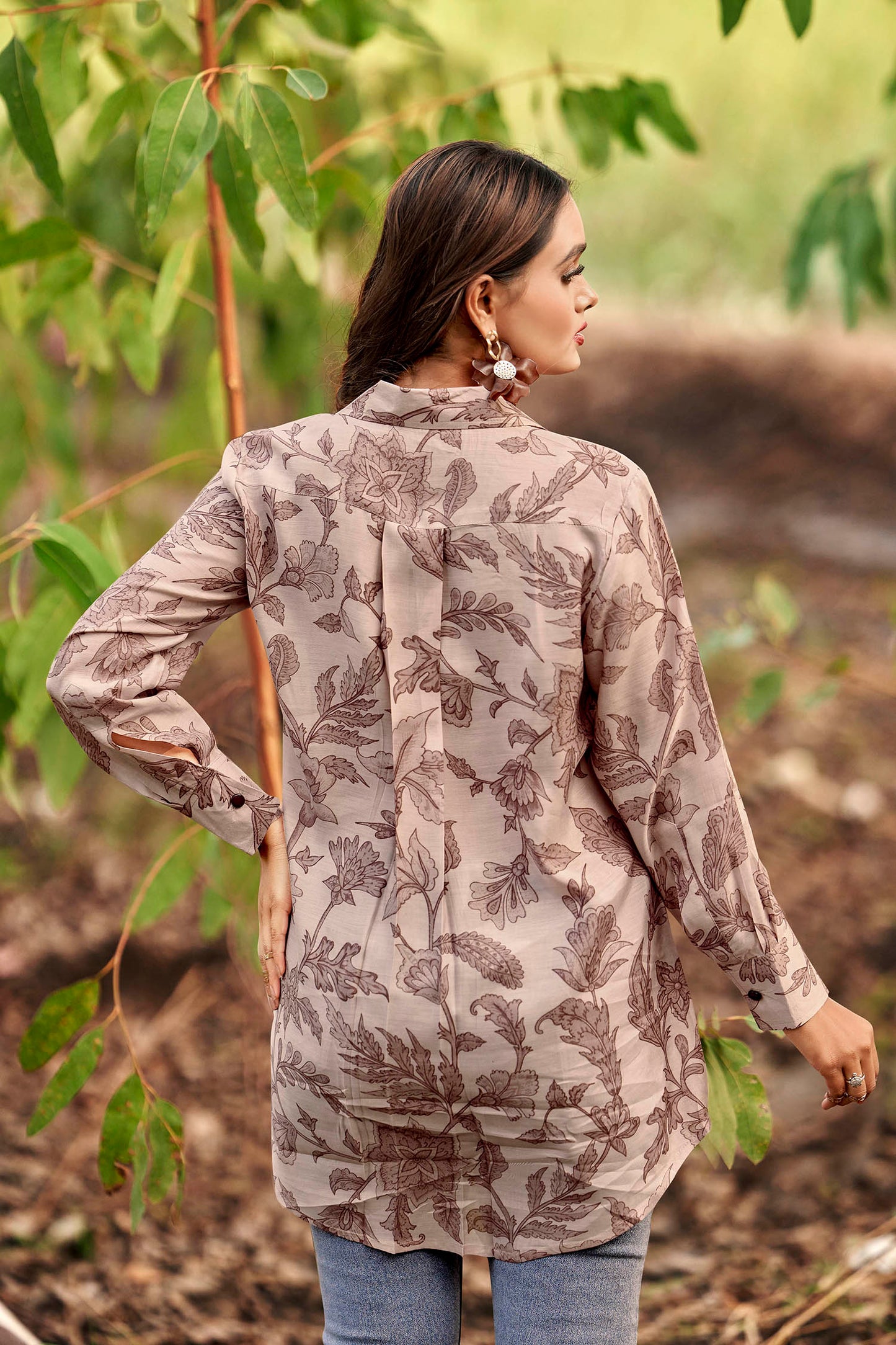 Muted Mauve Autumn Leaf Premium Cupro Muslin Shirt