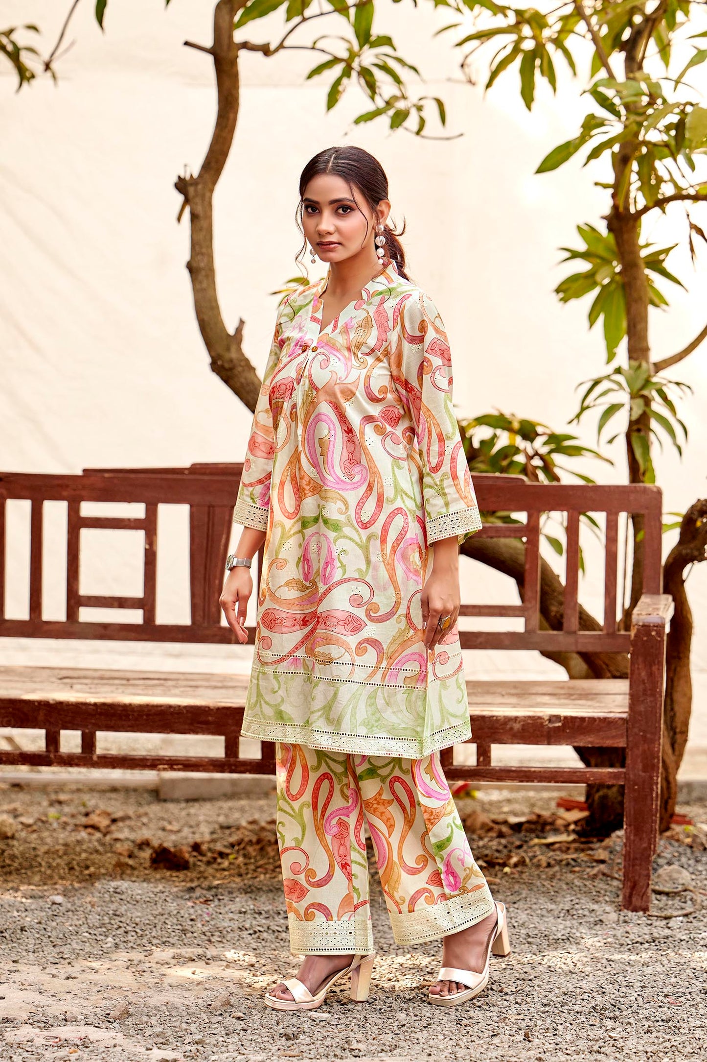 Mint Green Paisley chikankari Embroidered Coord Set