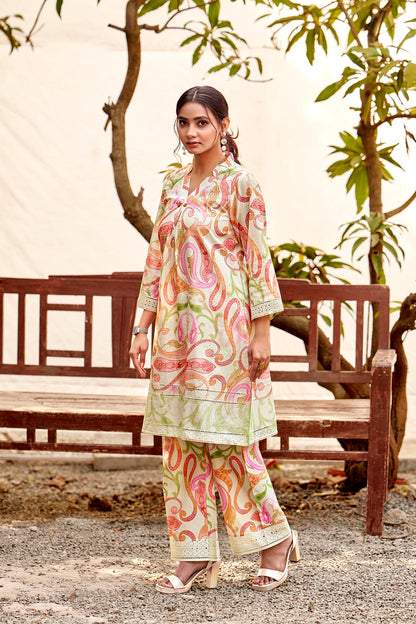 Mint Green Paisley chikankari Embroidered Coord Set