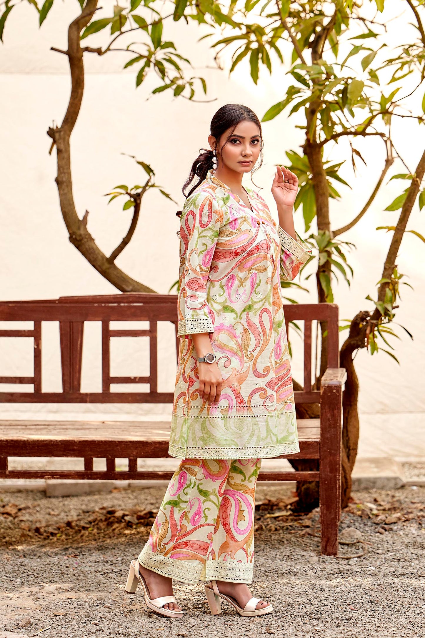 Mint Green Paisley chikankari Embroidered Coord Set