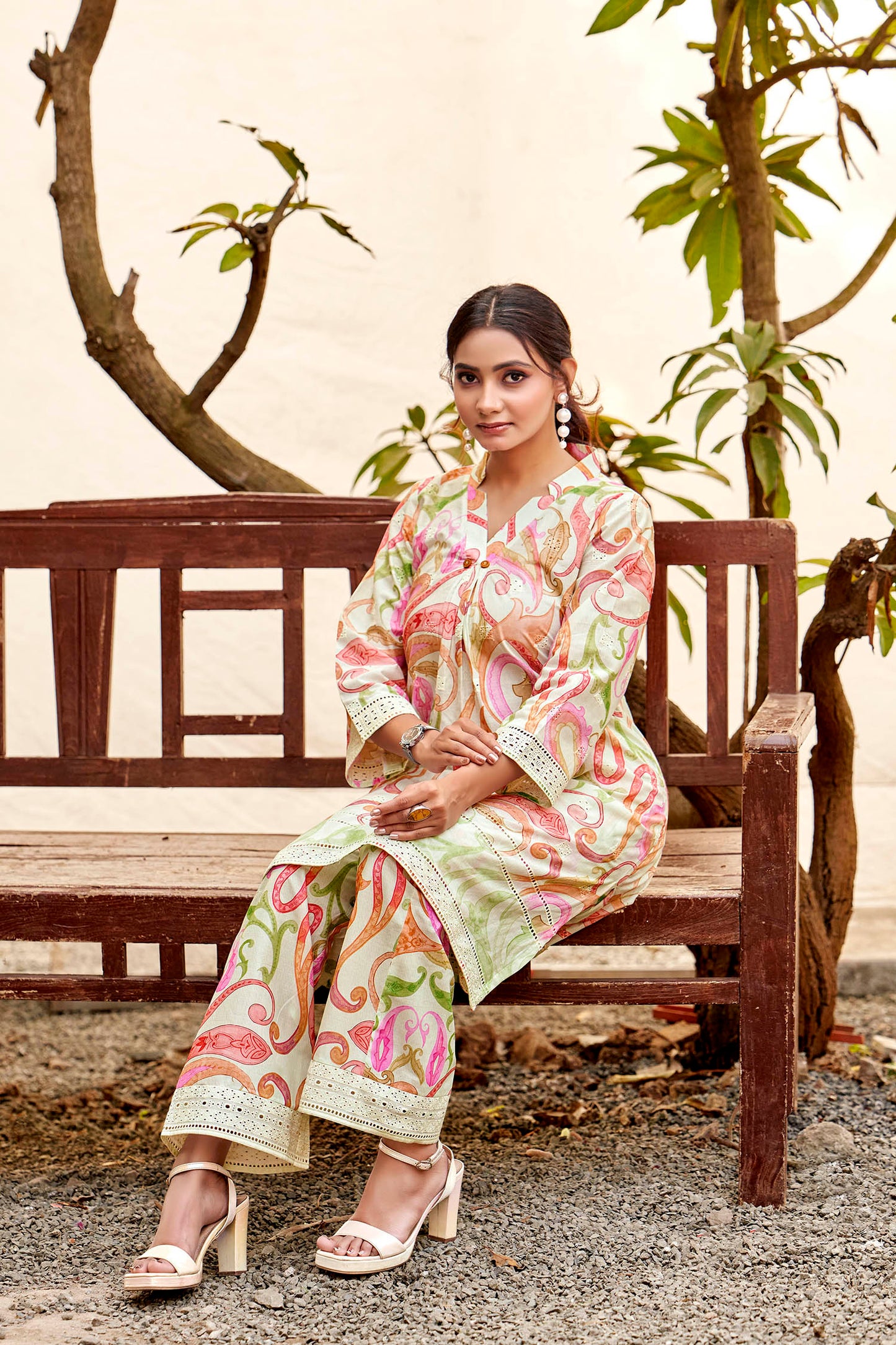 Mint Green Paisley chikankari Embroidered Coord Set