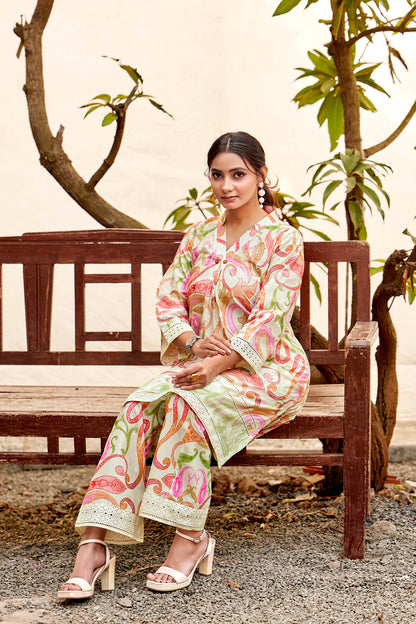 Mint Green Paisley chikankari Embroidered Coord Set