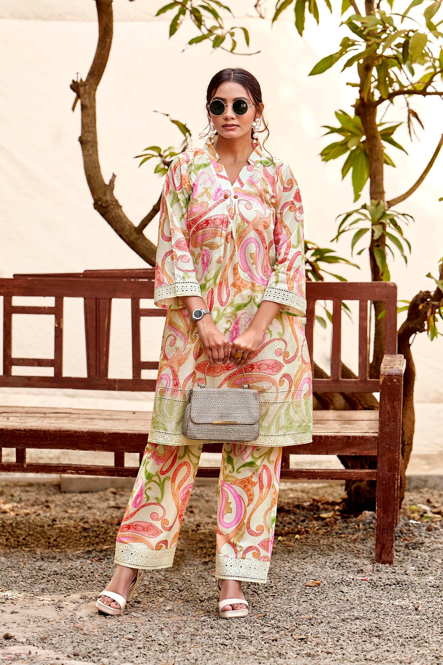 Mint Green Paisley chikankari Embroidered Coord Set