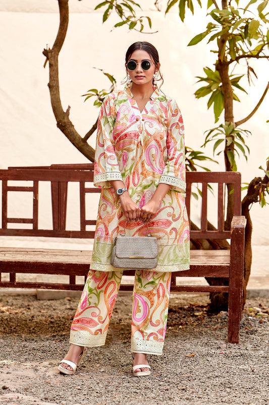 Mint Green Paisley chikankari Embroidered Coord Set