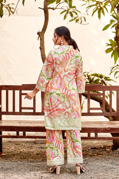 Mint Green Paisley chikankari Embroidered Coord Set