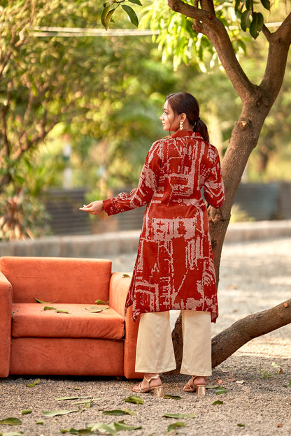 Rust Bandhej Lustrous Silk Kurta