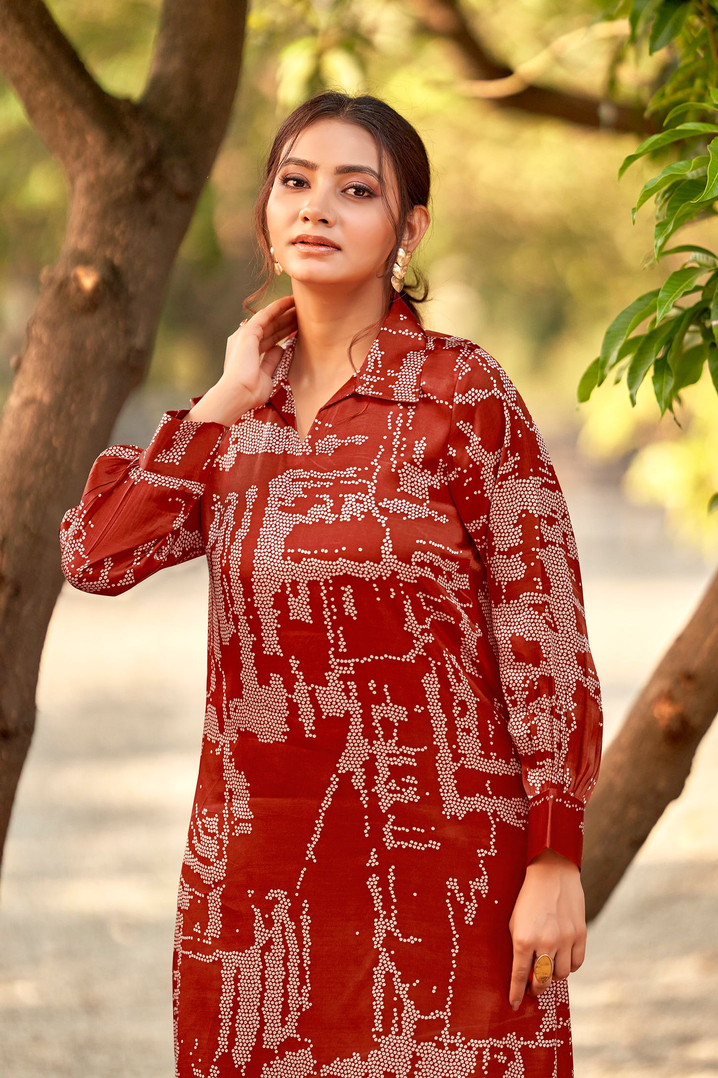 Rust Bandhej Lustrous Silk Kurta