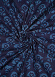 Dark Blue Floral Pure Cotton Hand Block Printed Fabric