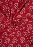 Red & Off White Floral Pure Cotton Hand Block Printed Fabric