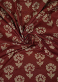 Maroon & Beige Floral Pure Cotton Hand Block Printed Fabric