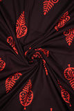 Dark Brown & Orange Pure Cotton Hand Block Printed Fabric