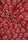 Red & Yellow Flower Pure Cotton Hand Block Printed Fabric