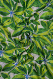 Off White & Green Leaf Printed Pure Chinon Fabric