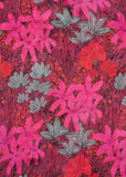 Crimson Red & Pink Floral Printed Pure Chinon Fabric