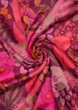 Maroon & Pink Floral Printed Pure Chinon Fabric