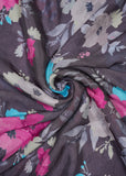 Grey Floral Digital Printed Pure Chinon Fabric