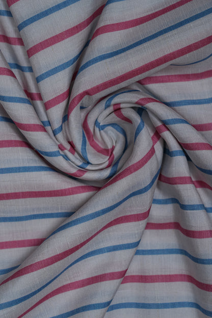 Blue & Red Stripes Pure Soft Linen Fabric (Width 44 Inches)