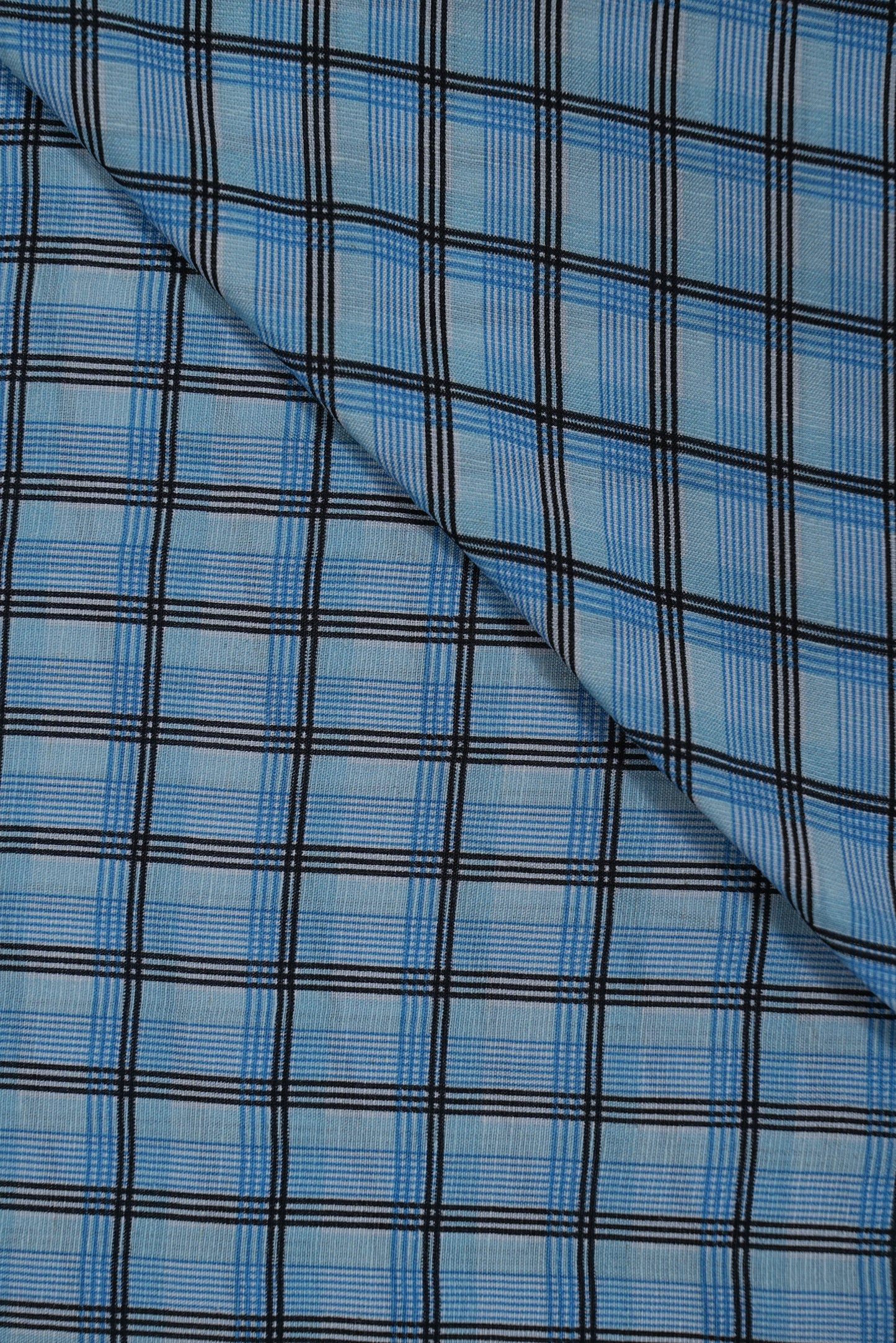 Blue Wanted Checks Pure Soft Linen Shirting Fabric (Width 44 Inches)