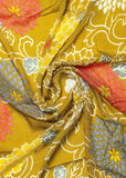 Mustard Yellow & Multicolor Pure Chinon Printed Fabric