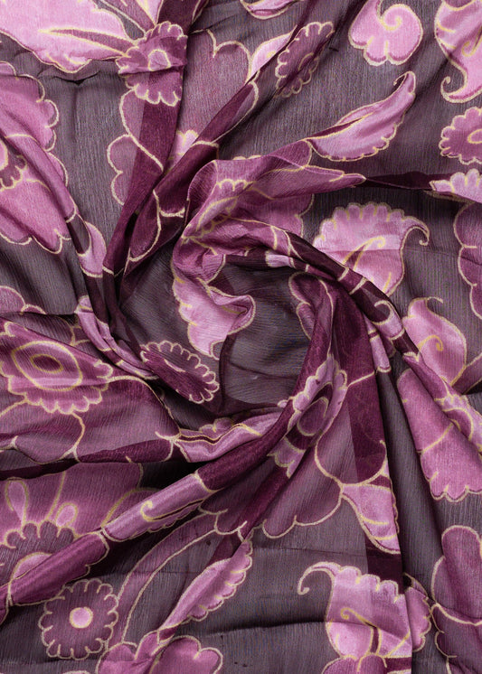 Light Mauve & Magenta Floral Printed Pure Chinon Fabric