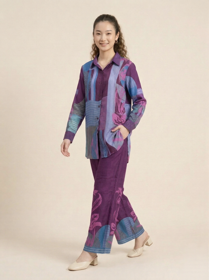 Vibrant Violet Geometric Natural Crepe Co-ord