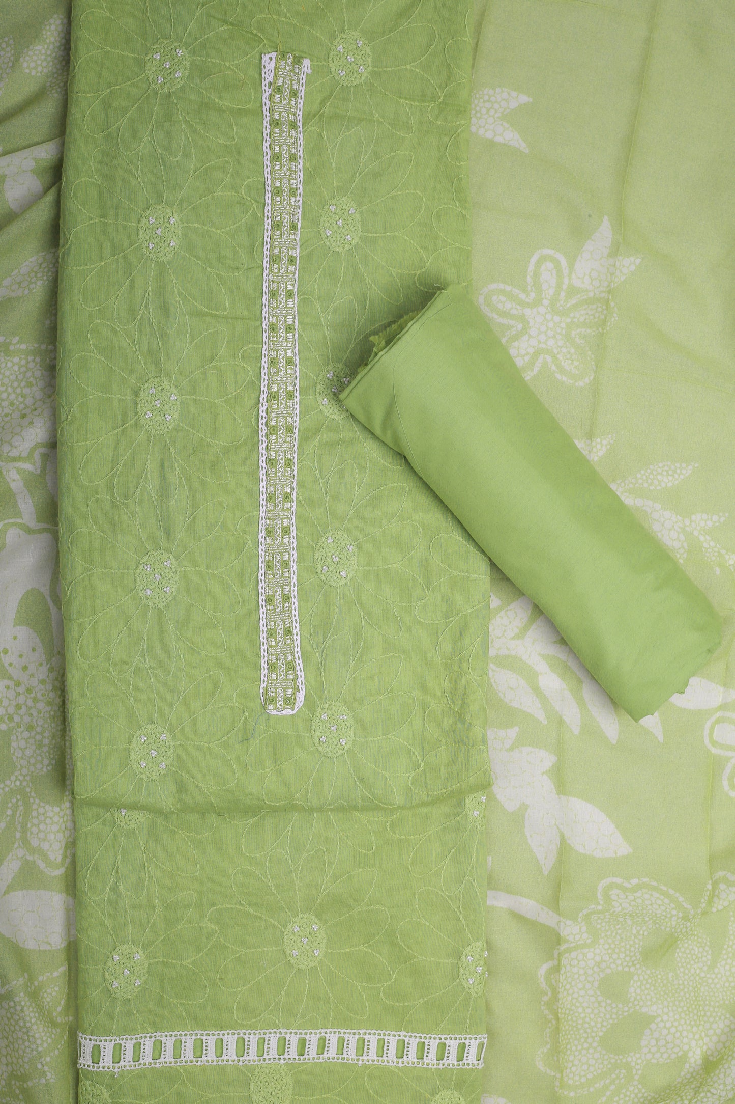 Lime Green Elegant Emboidered Suit Set