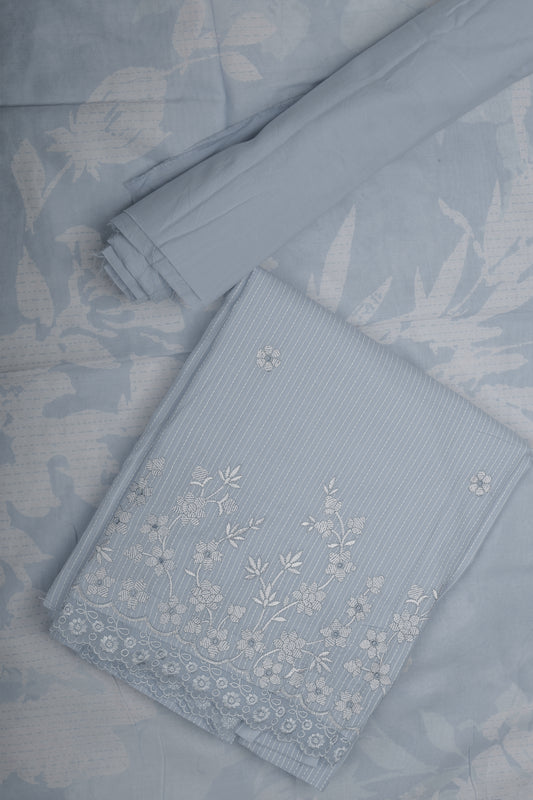 Elegent Grey Ethnic Wear Embroidered Unstitched Suit Set