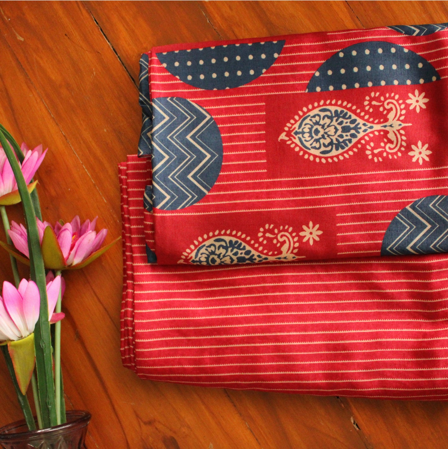Muslin Printed Combo Set  (Top & Bottom 2.5 Meters Each)