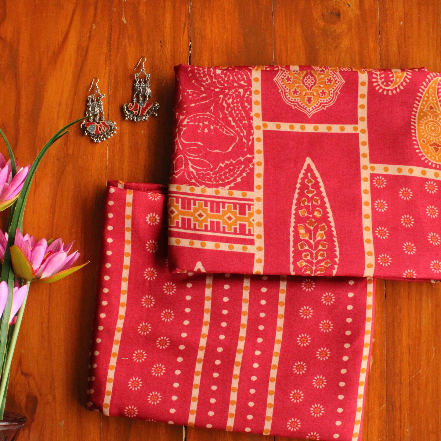 Muslin Printed Combo Set  (Top & Bottom 2.5 Meters Each)