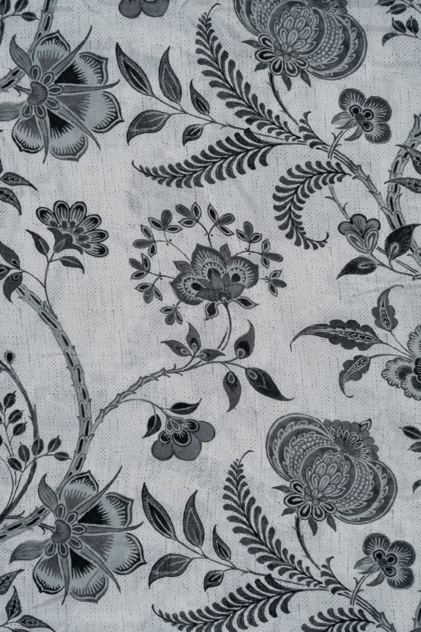 Black & White Floral Garden Printed Pure Muslin Fabric (Width 44 Inches)