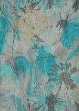 Silver & Aqua Blue Floral Printed Pure Chinon Fabric