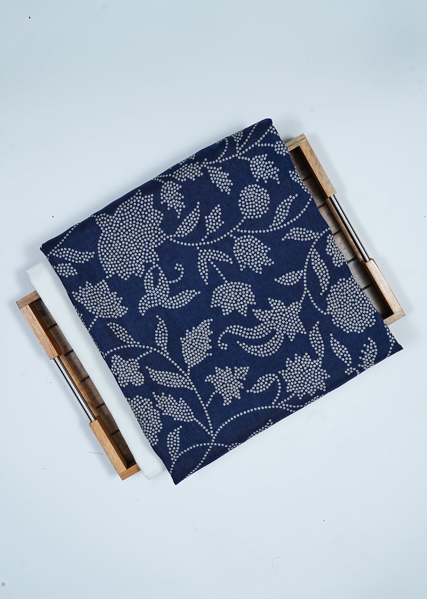Unisex Navy Blue Printed Pure Russian Silk Kurta Fabric & White Pure Cotton Pyjama Fabric (2.5 Meters)