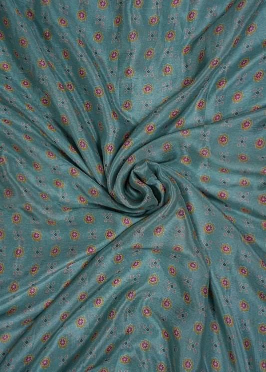 Teal Color Butta Printed Pure Chinon Fabric