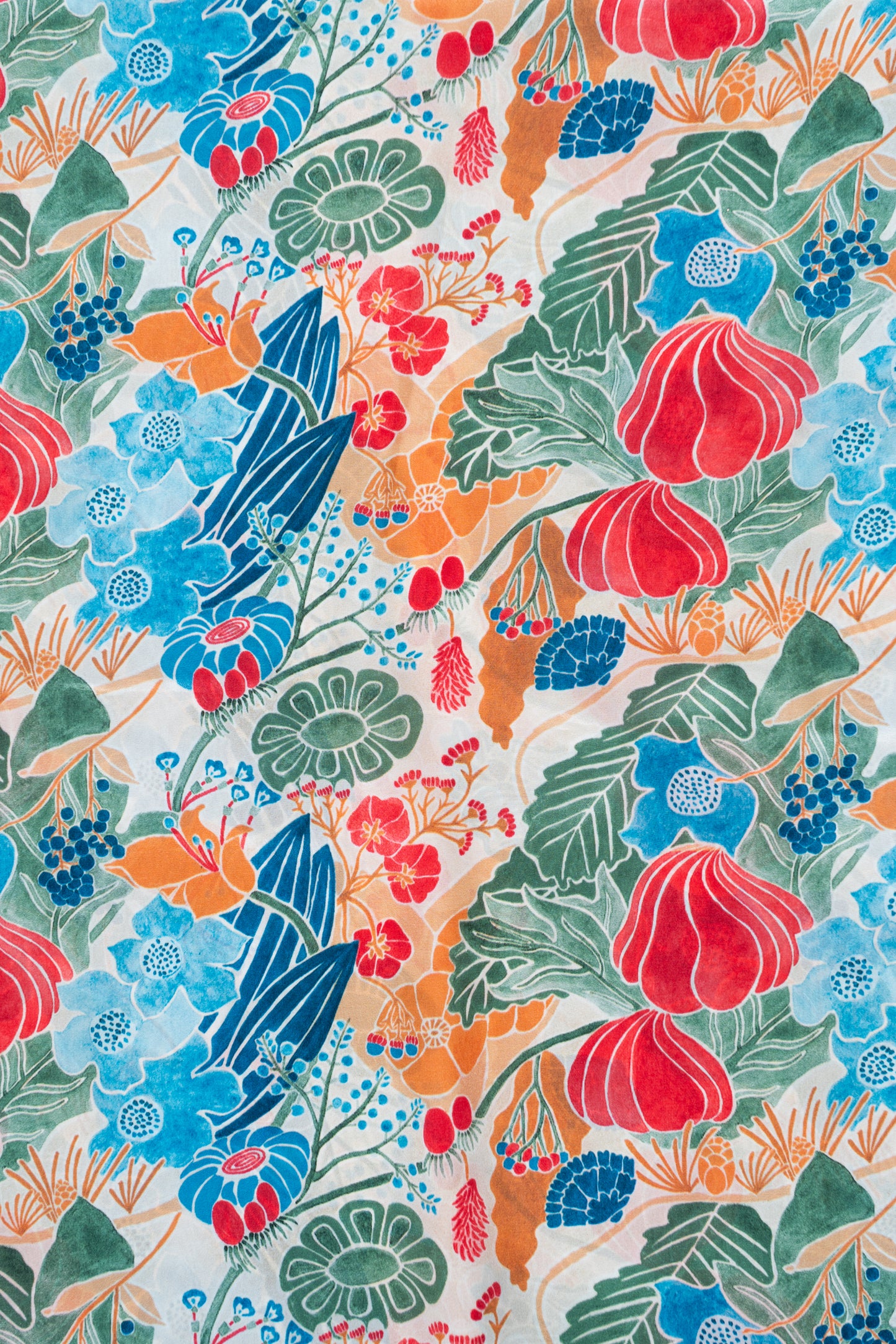 Multicolor Floral Garden Printed Pure Natural Crepe Fabric (Width 44 Inches)