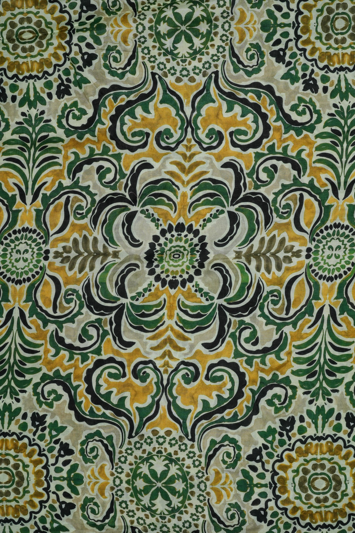 Green & Yellow Ikkat Pure Muslin Printed Fabric