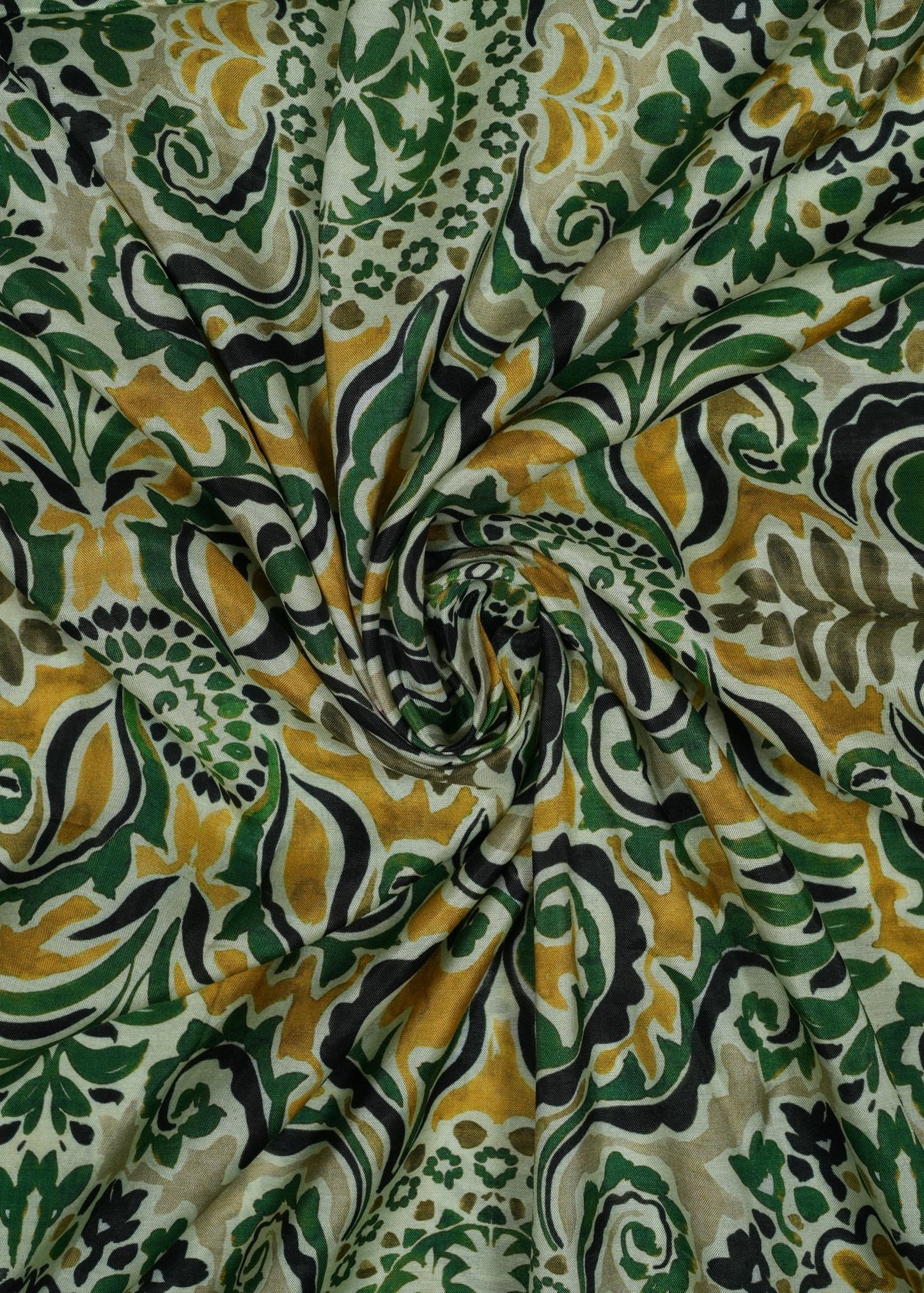 Green & Yellow Ikkat Pure Muslin Printed Fabric