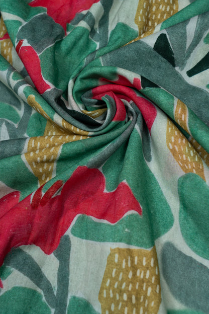 Green Tropical Bloom Symphony Printed Pure Cotton Fabric (Width 44 Inches)